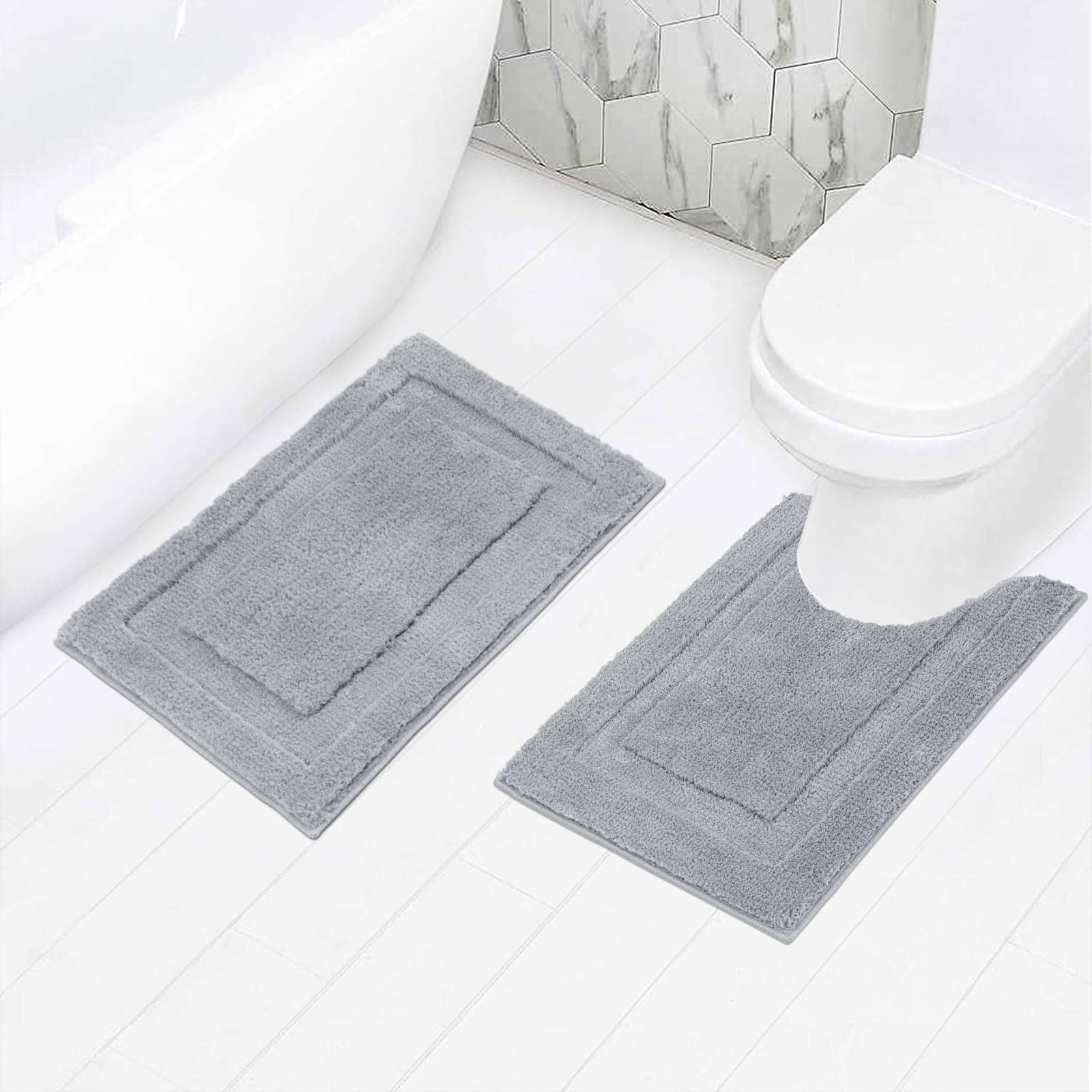 SHACOS Bathroom Rugs Set of 2 Pieces Small Bath Rugs with U Shape Toilet Rugs Set 16x24 + 20x24 inch Soft Absorbent Bath Mats No