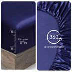 Mr&Hm Satin Bed Sheets, Full Size Sheets Set, 4 Pcs Silky Bedding Set With 15 Inches Deep Pocket For Mattress (Full, Navy Blue)
