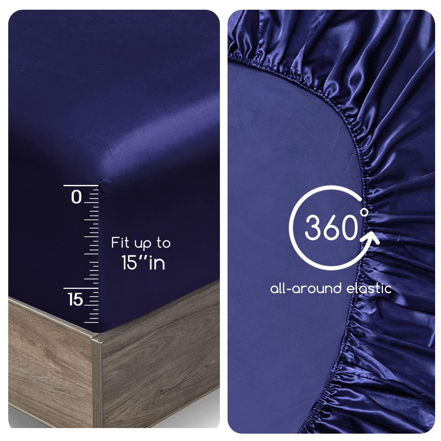 Mr&Hm Satin Bed Sheets, Full Size Sheets Set, 4 Pcs Silky Bedding Set With 15 Inches Deep Pocket For Mattress (Full, Navy Blue)