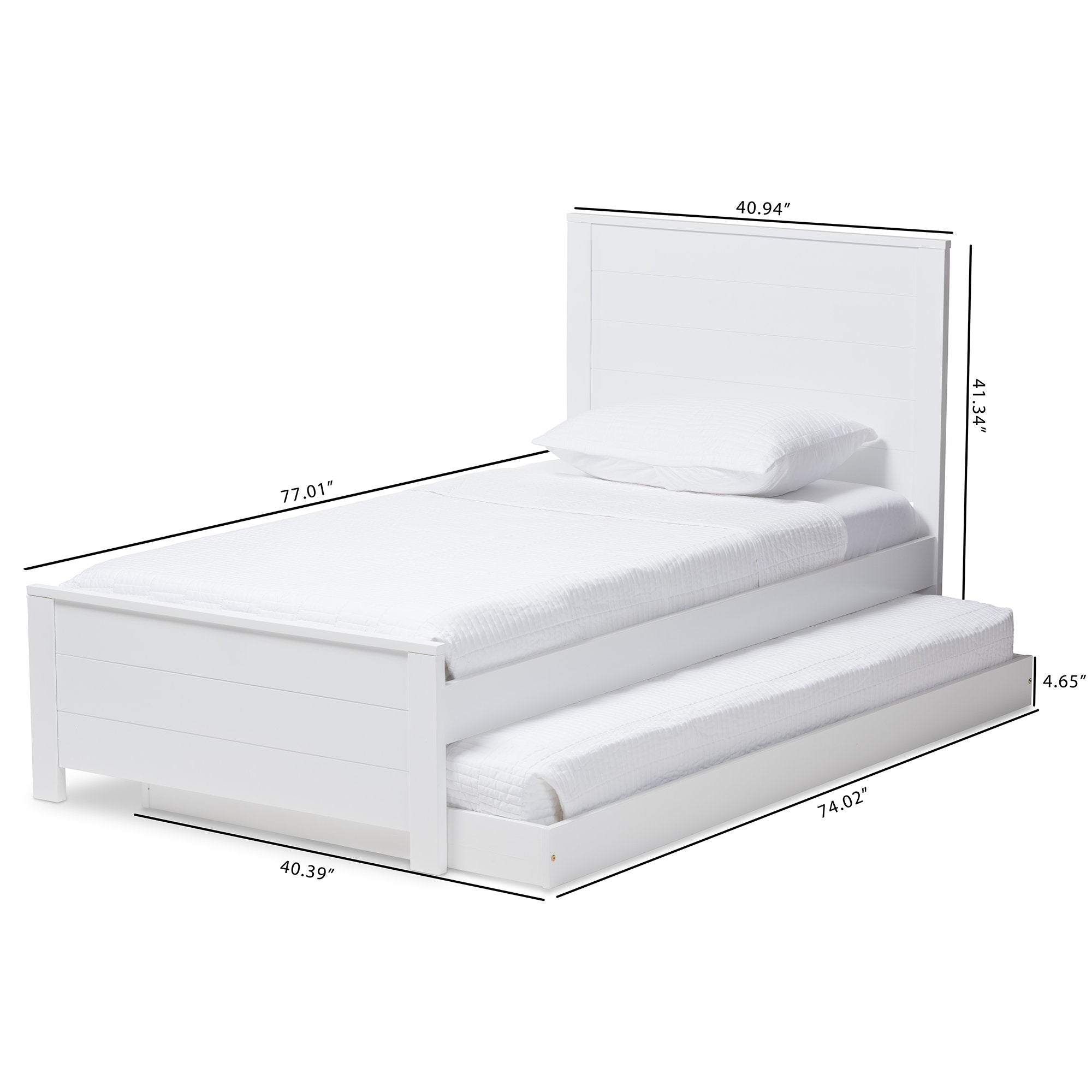 Baxton Studio Catalina Modern Classic Mission Style White-Finished Wood Twin Platform Bed with Trundle White/Twin//Dark Wood/Mission/Rubber Wood/Poplar/LVL