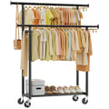 Simple Trending Clothes Rack, Double Rods Clothing Rack with Shelf, Black