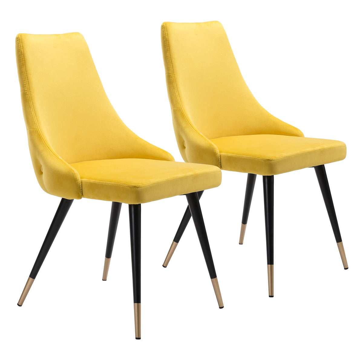 Zuo Modern Piccolo Dining Chair Set Steel, Foam, Velvet Fabric Yellow, Black, Gold, Black & Gold Indoor Weight Capacity 280 lbs Dimensions: 20.5&quot; W x 24.6&quot; D x 34.8&quot; H Pack of 2