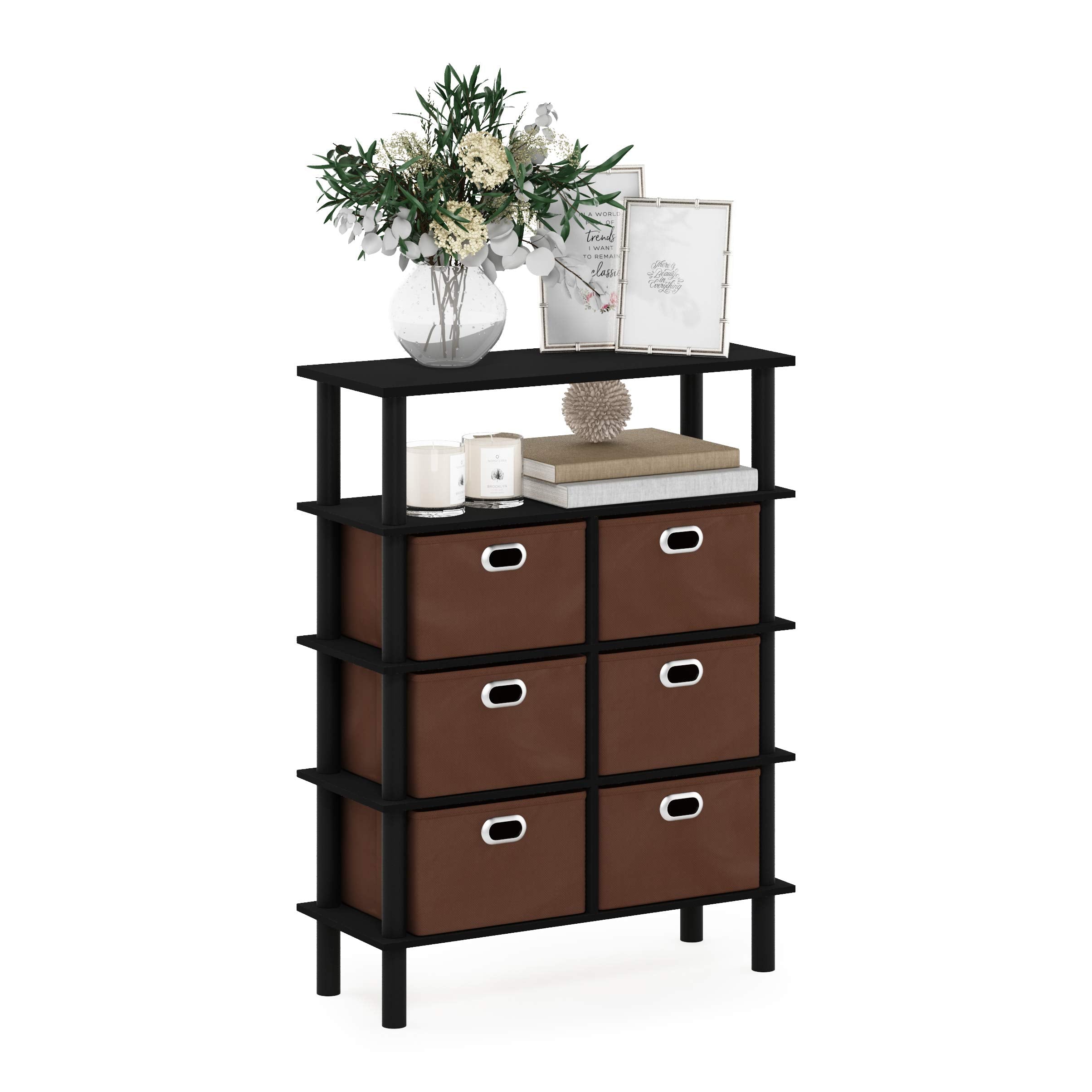 Furinno Frans Turn-N-Tube Console Table, Black Oak/Black/Brown