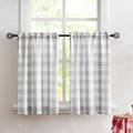 Treatmentex Grey-White Check Kitchen Tier Curtains 24 Inch Length Short Curtains Semi Sheer Caf   Curtains For Basement Laundry