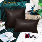 Brawarm Brown Leather Throw Pillows 16 X 16 Inches, Snake Leather Pillow Covers Pack Of 2, Faux Leather Decorative Pillow Covers