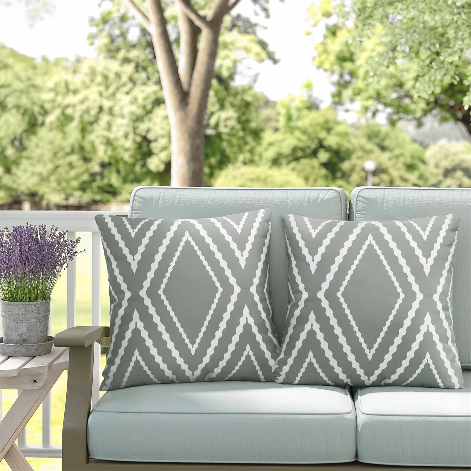 Adabana Outdoor Waterproof Throw Pillow Covers Set Of 2 Boho Geometric Pillows Cover For Patio Garden 18 X 18 Inch Gray