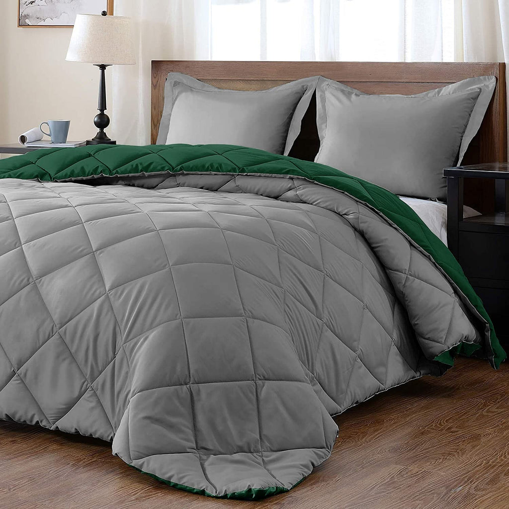 Downluxe King Size Comforter Set - Dark Green And Grey King Comforter, Soft Bedding Sets For All Seasons -3 Pieces - 1 Comforter