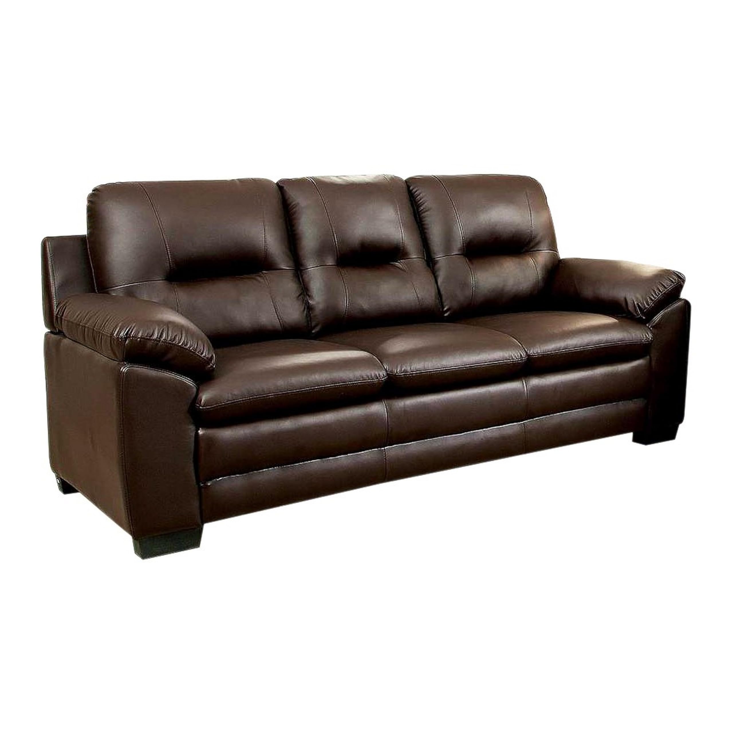 Benjara Contemporary Sofa In Leatherette With Tufted Back, Brown