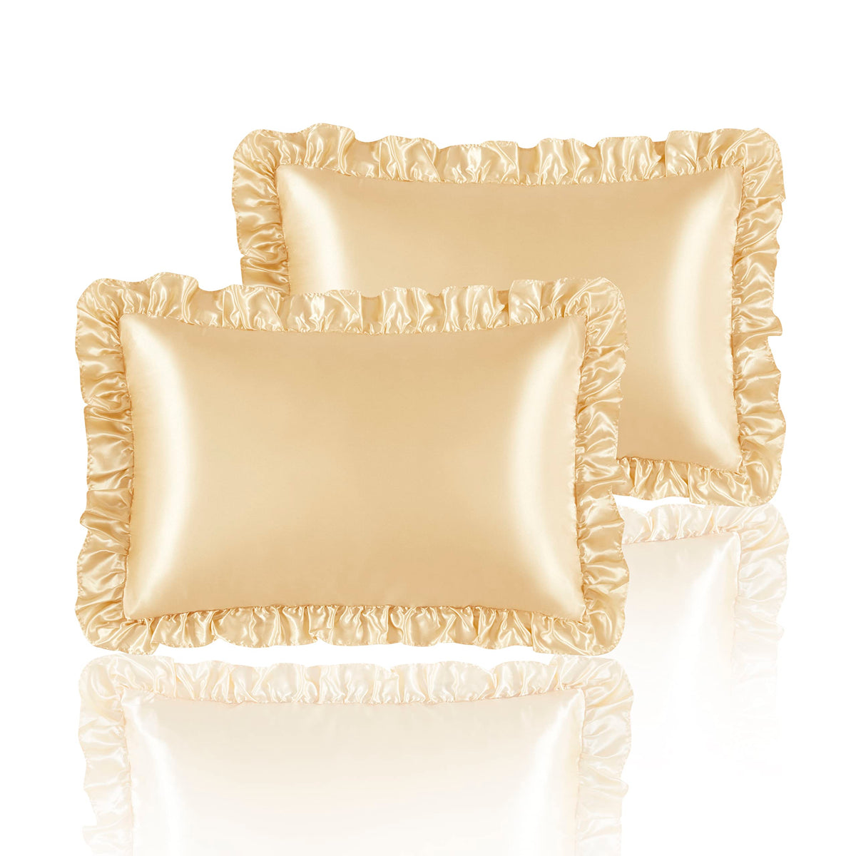 Hommxjf Silky Satin Ruffled Pillow Cases For Hair And Skin,Gold Silk Pillowcases King Set Of 2 With Envelope Closure Princess Ro