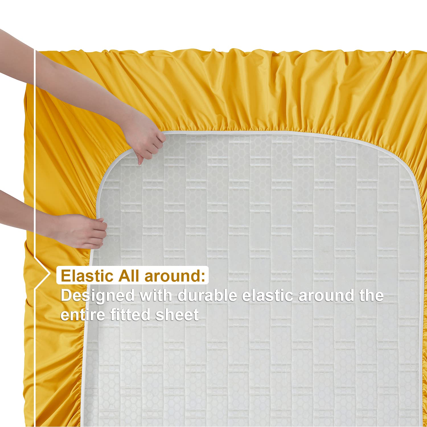 Nestl Full Xl Sheets Sets - 4 Piece Full Xl Size Sheets, Double Brushed Yellow Sheets, Hotel Luxury Full Xl Sheet Set, Extra Soft Bedding Sheets & Pillowcases