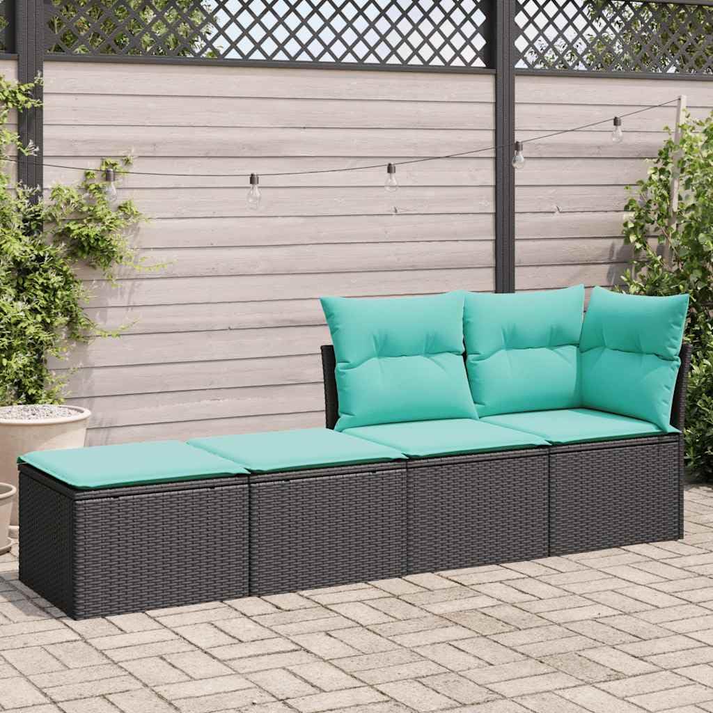 vidaXL 2 Piece Black Patio Sofa Set/Outdoor Lounge - Durable Poly Rattan/Acacia with Storage and Blue Cushions for Garden/Terrace