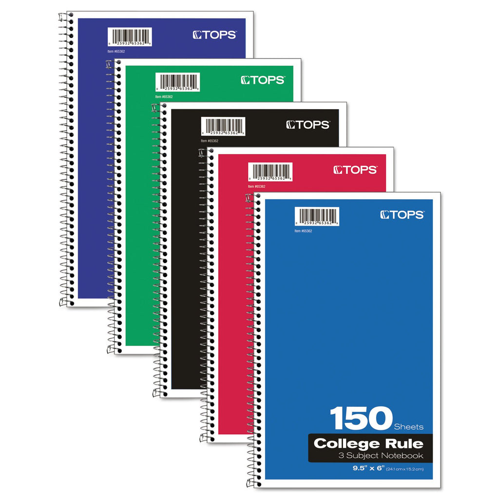 Tops 65362 Coil Lock Wirebound Notebooks, College/Medium, 9 1/2 X 6, White, 150 Sheets