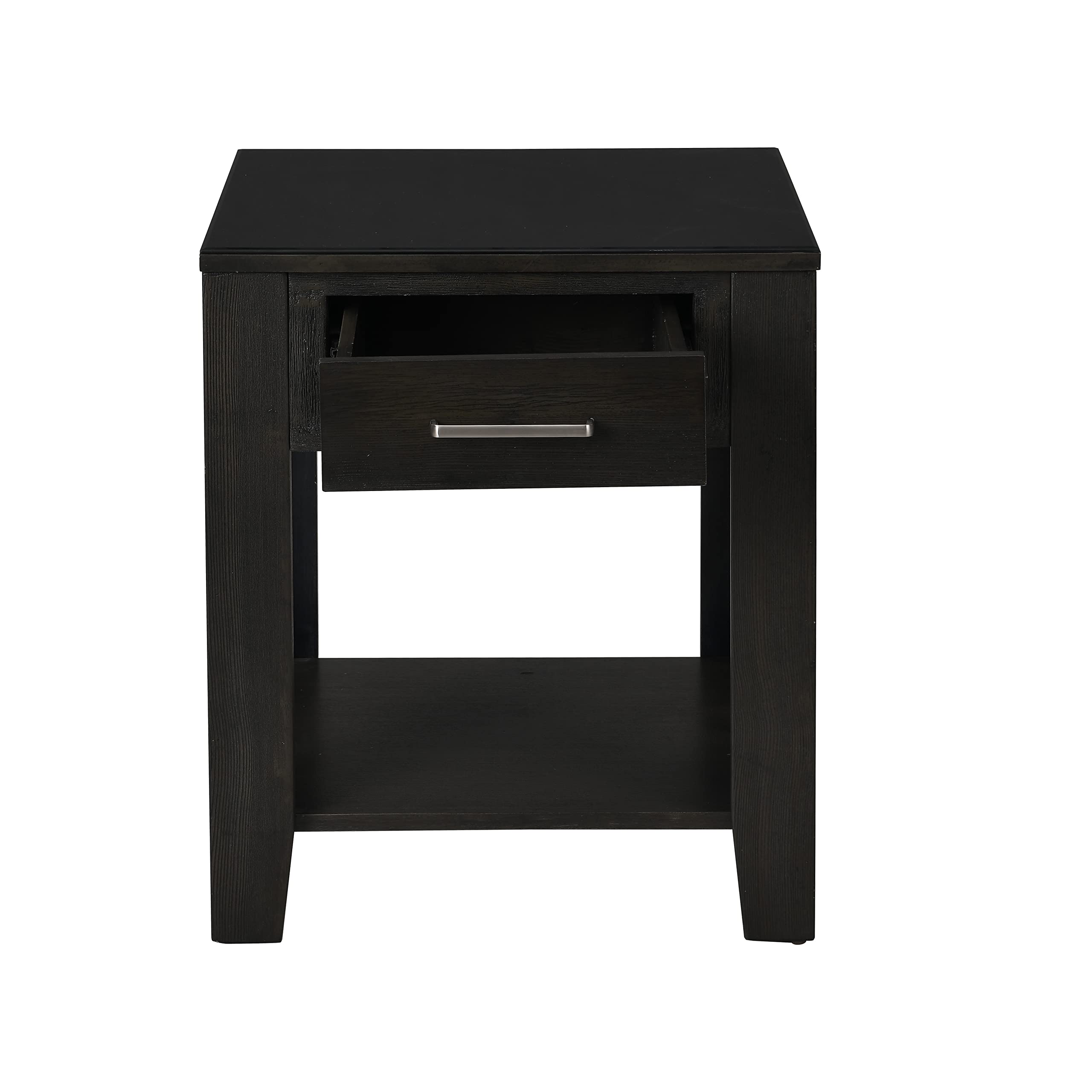 Lilola Home Bruno Ash Gray Wooden End Table with Tempered Glass Top and Drawer