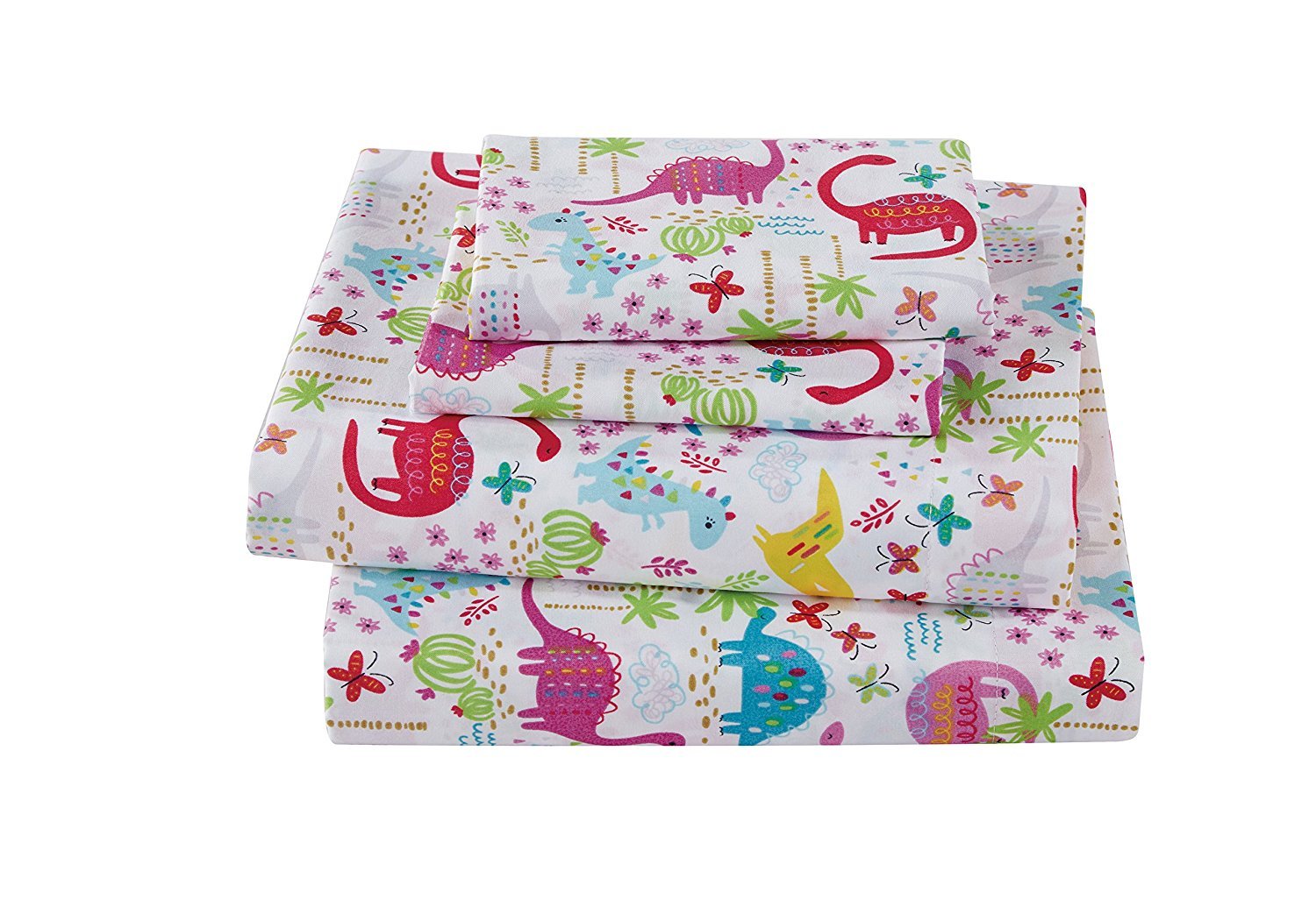 Linen Plus Sheet Set For Girls Dinosaur Pink White Red Purple Yellow Dinosaurs Jurassic Flat Sheet Fitted Sheet And Pillow Case