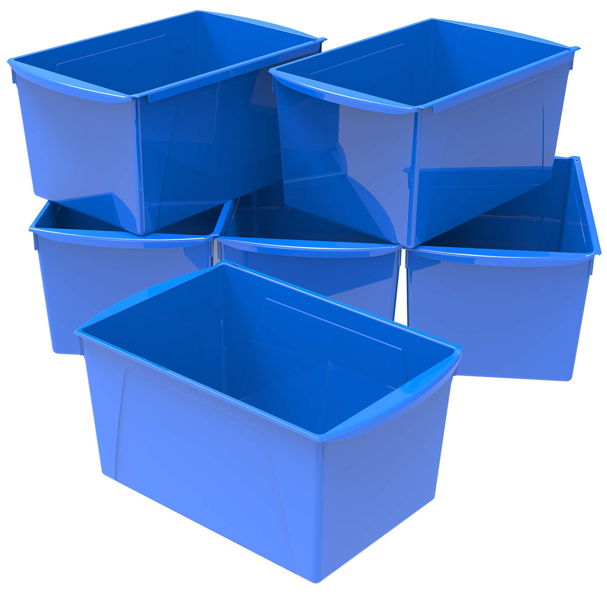 Storex Extra-Large Book Bin, Interlocking Plastic Organizer For Home, Office And Classroom, Blue, (71135U06C) (Pack Of 6)