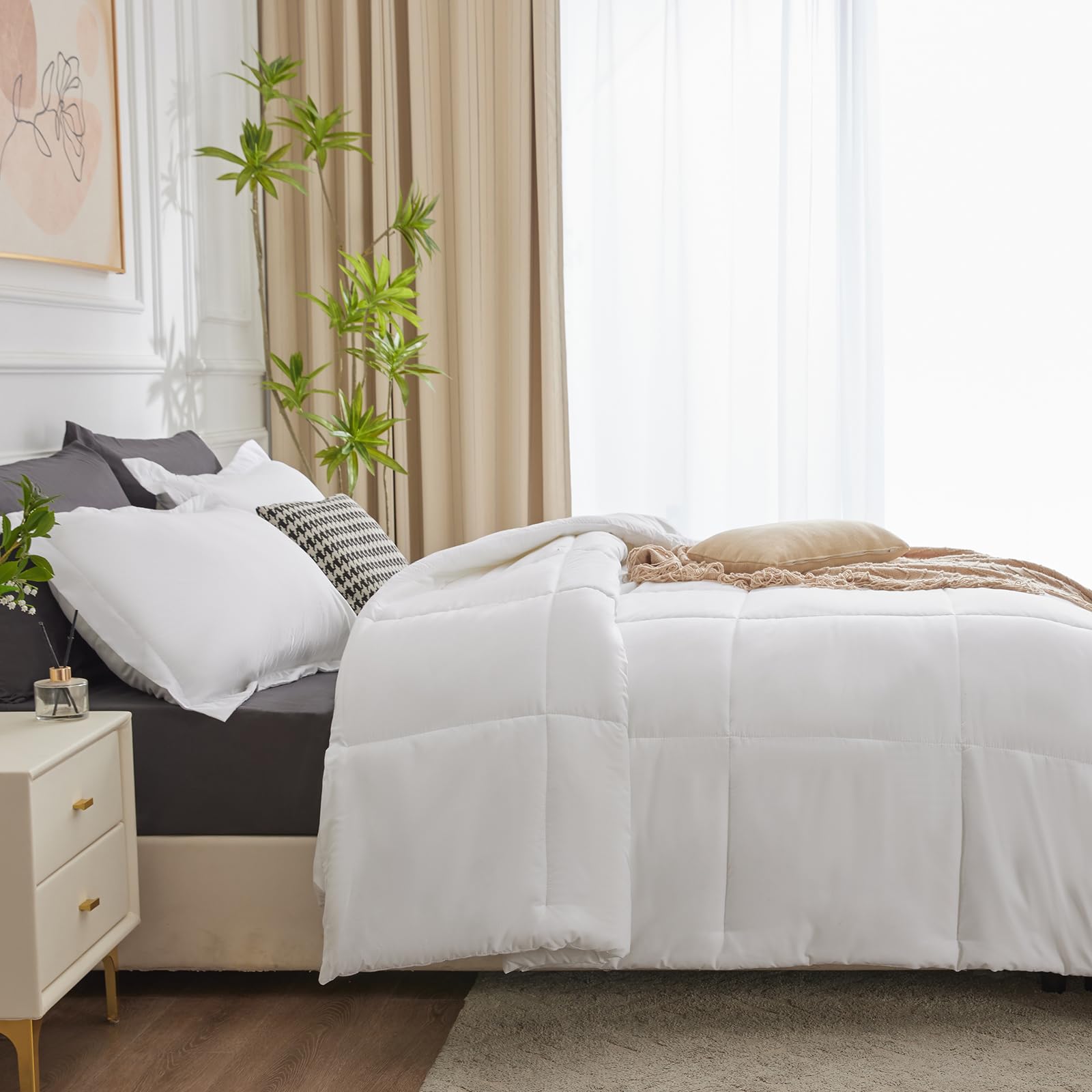 Cozylux Full Size Comforter Sets - White Comforter Full Size, 3 Pieces Box Stitched Bed Set For All Seasons, Soft Lightweight Bedding Sets With 1 Down Alternative Comforter And 2 Pillow Shams