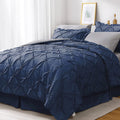 Jollyvogue King Size Comforter Set 7 Pieces, Navy Blue/Gray Bed In A Bag Comforter Set For Bedroom, Beddding Sets With Comforter