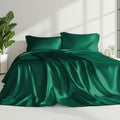 Love'S Cabin 4Piece California King Satin Bed Linen Set, Dark Green Silky Satin Sheets, Deep Pocket, Luxury Silk Feel, 1 Flat, 1