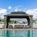 Domi 12 X 16 Hardtop Gazebo Canopy With Netting & Curtains, Outdoor Aluminum Gazebo With Galvanized Steel Double Roof For Patio