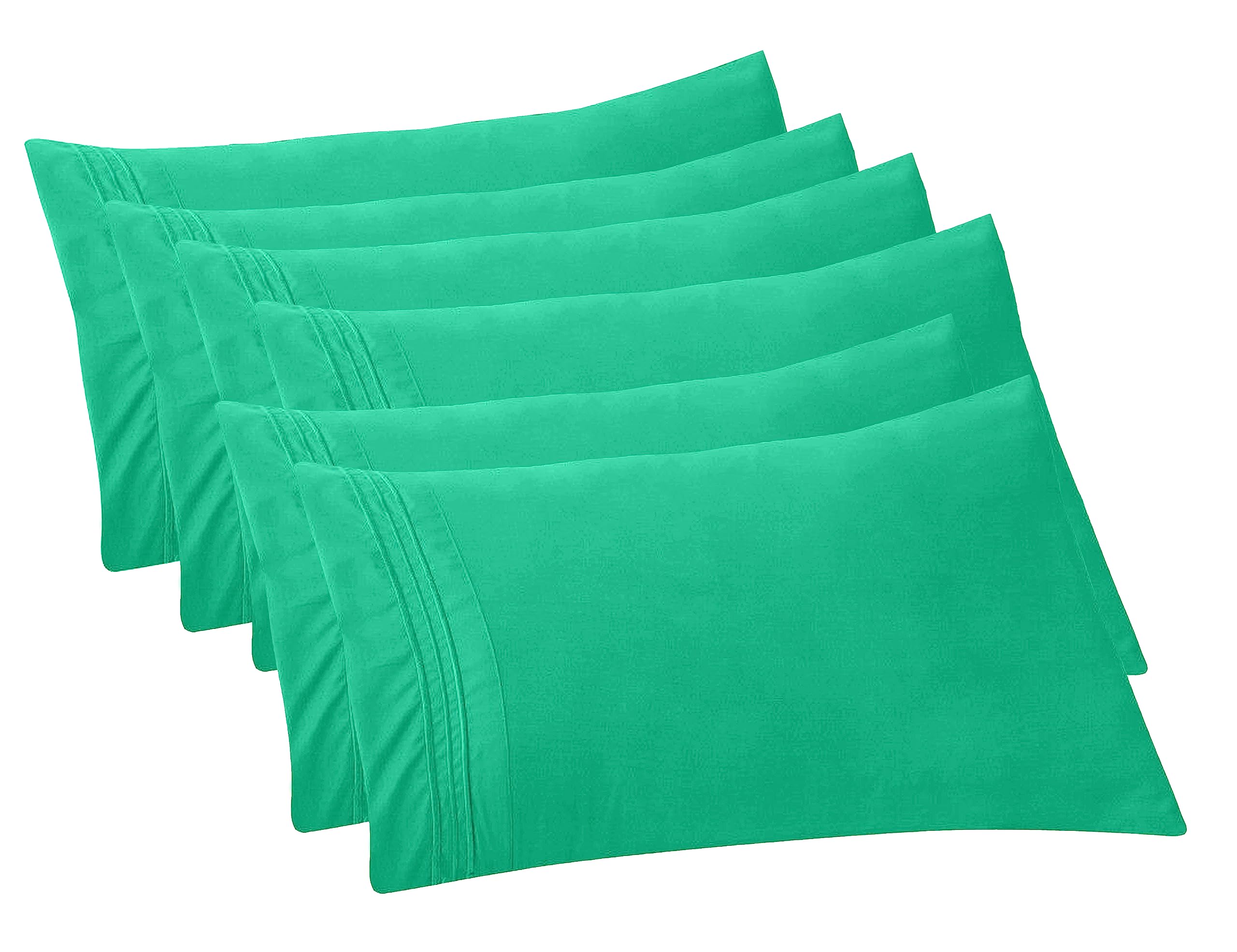 Elegant Comfort 6-Pack Solid Pillowcases 1500 Premium Hotel Quality Microfiber - Smooth Weave, Wrinkle And Fade Resistant, Easy Slip-On, 6-Piece Set, King Pillowcase, Paradise Teal