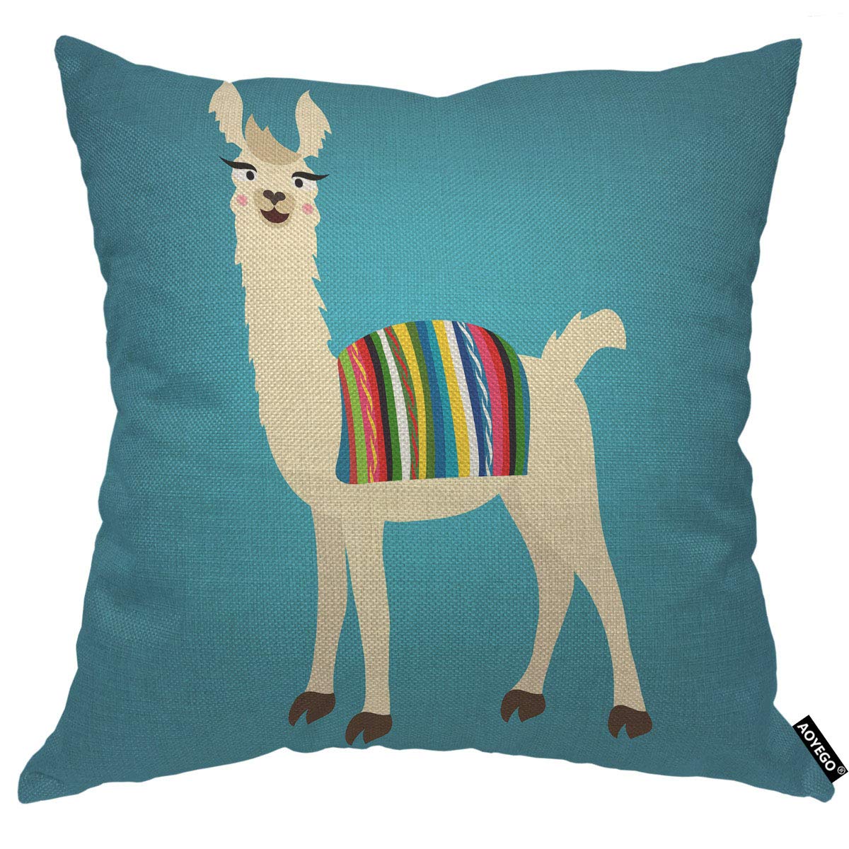 Aoyego Llama Throw Pillow Cover Cartoon Animal Alpaca Cute Peru Bolivia Cape Smile Portrait Comic Funny Pillow Case 18X18 Inch D