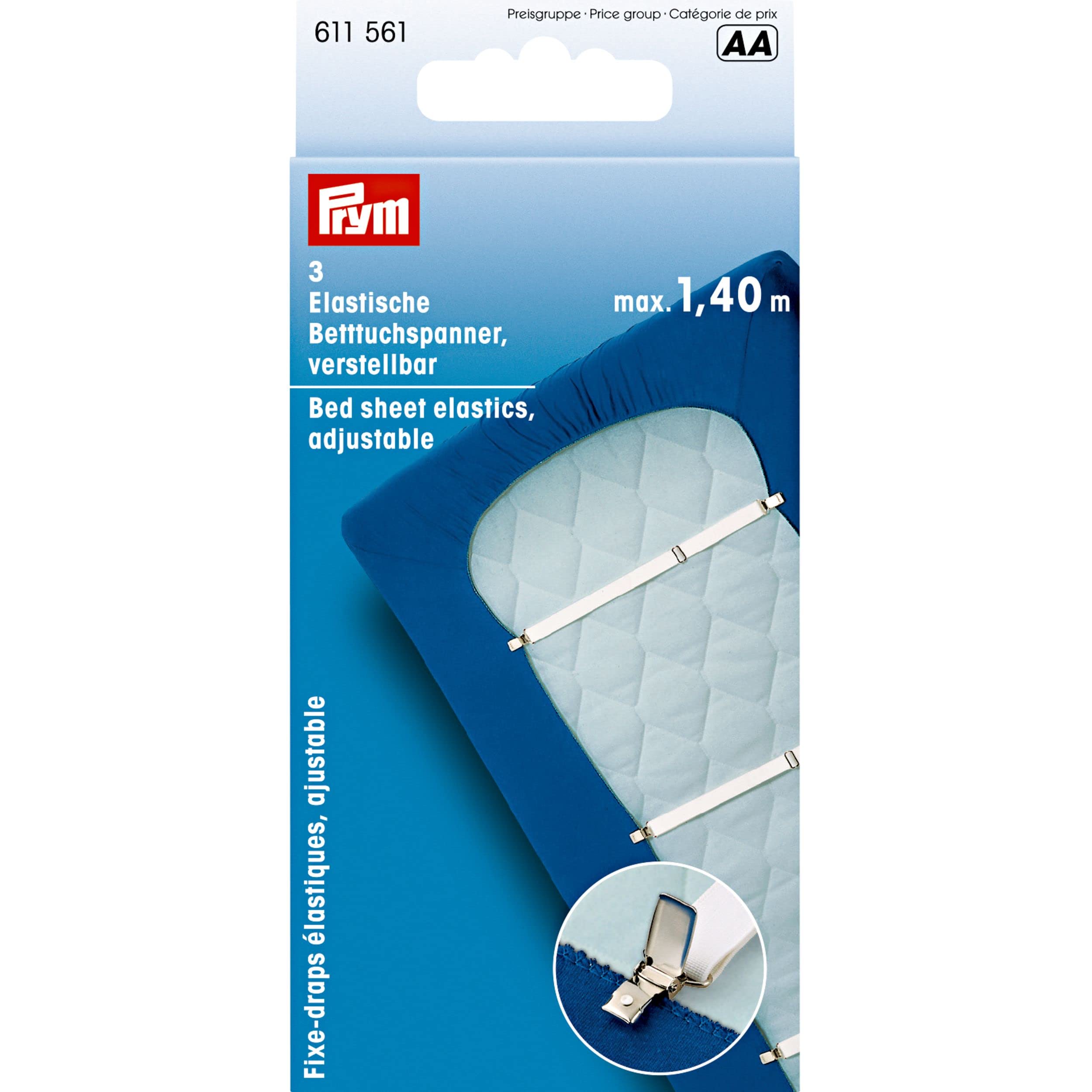 Prym Adjustable, 3 pc Bed Sheet Elastics, White (611561)