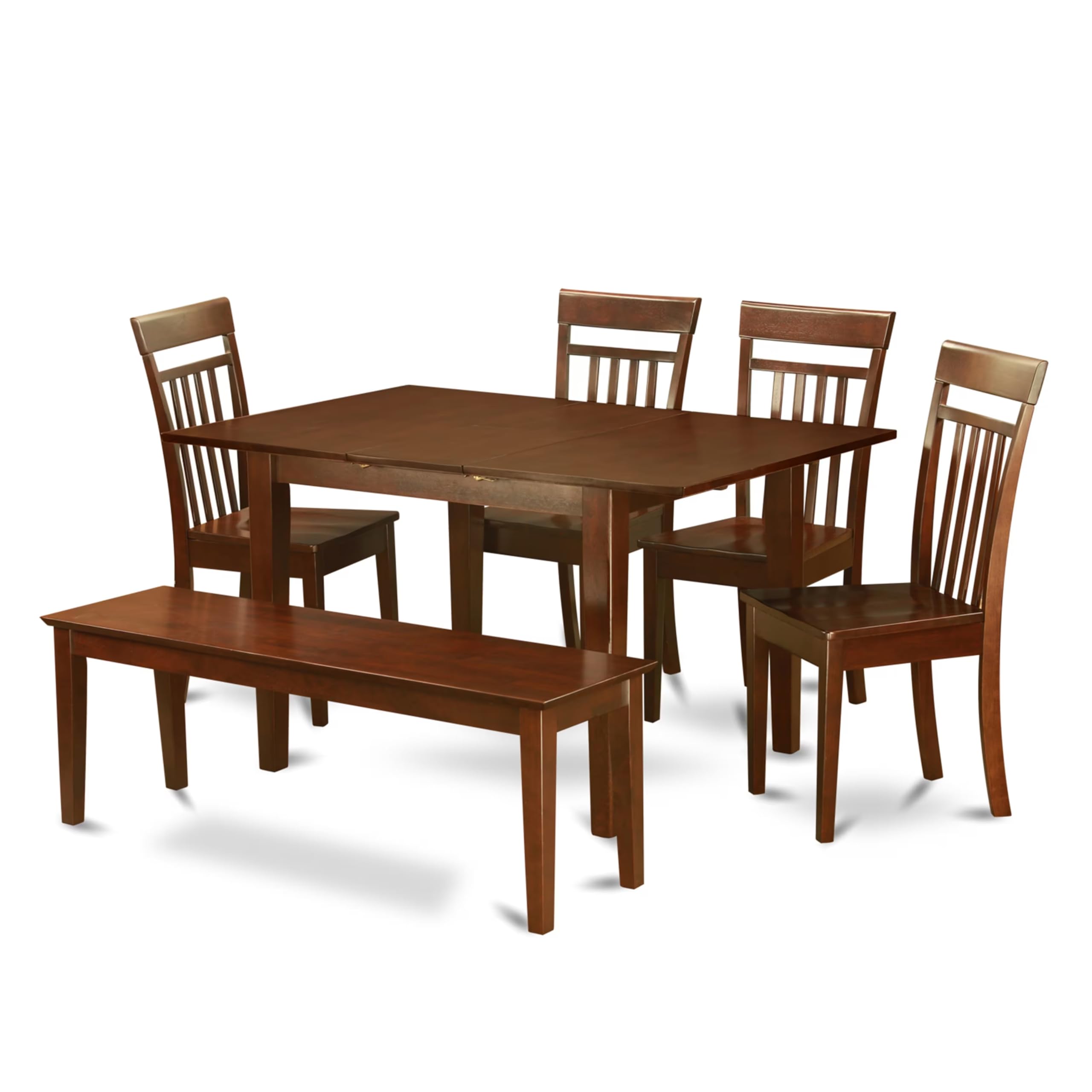 East West Furniture PSCA6C-MAH-W 6 Piece Dining Room Furniture Set Contains a Rectangle Kitchen Table with Butterfly Leaf and 4 Dining Chairs with a Bench, 32x60 Inch, Mahogany