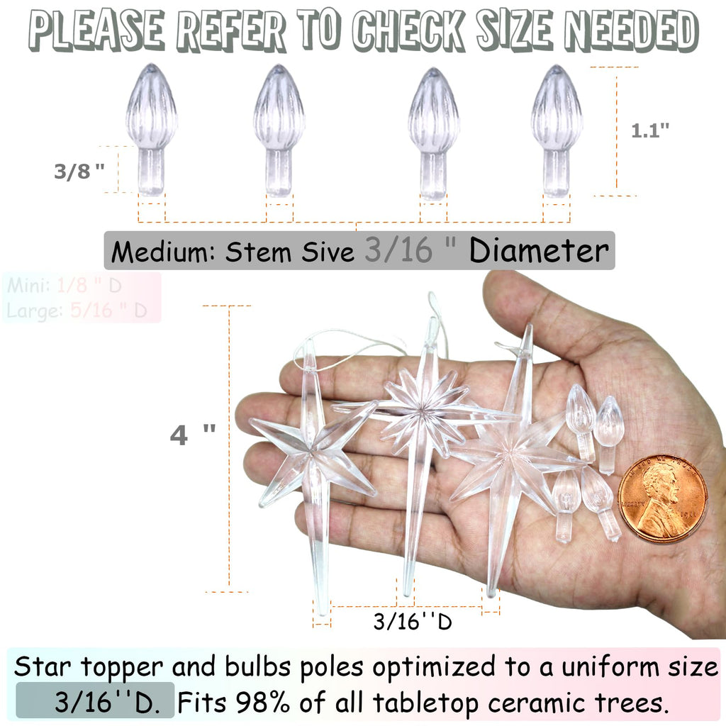 Konohaelf Ceramic Christmas Tree Replacement Lights Bulbs, Clear White Medium Twist Plastics Pegs Ornaments For Ceramic Tree(87