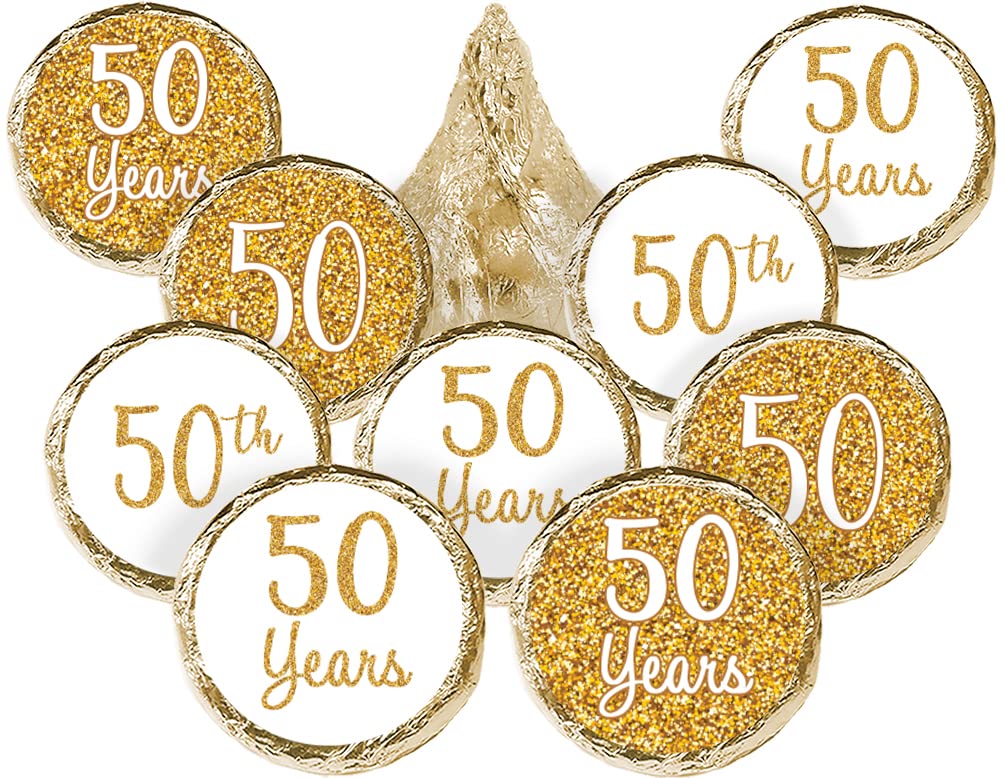 Gold 50Th Anniversary Chocolate Kisses Party Favor Stickers - 180 Stickers, 50Th Wedding Or Business Anniversary Decorations