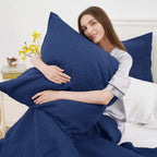 Phf 100% Cotton Waffle Weave Throw Pillow Cover, 22' X 22', No Insert, 2 Pack Square Pillowcases Shell, Elegant Home Decorative Throw Pillow Covers For Bed Couch Sofa, Navy Blue