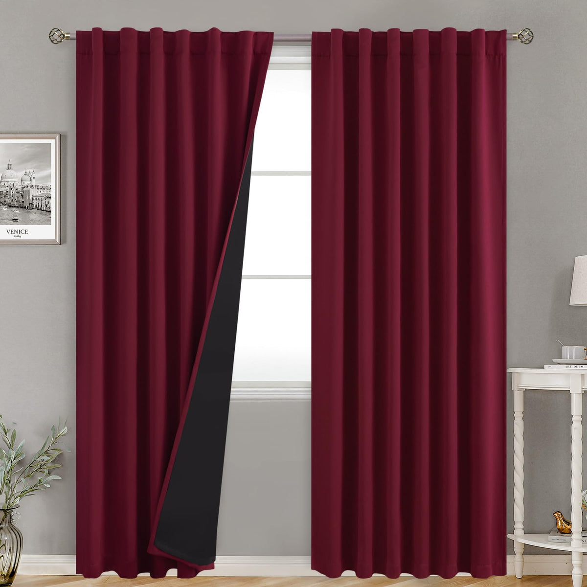 Bgment Burgundy Red Full Blackout Curtains With Insulated Lining 90 Inches Long,Rod Pocket And Back Tab Double Layer Room Darken