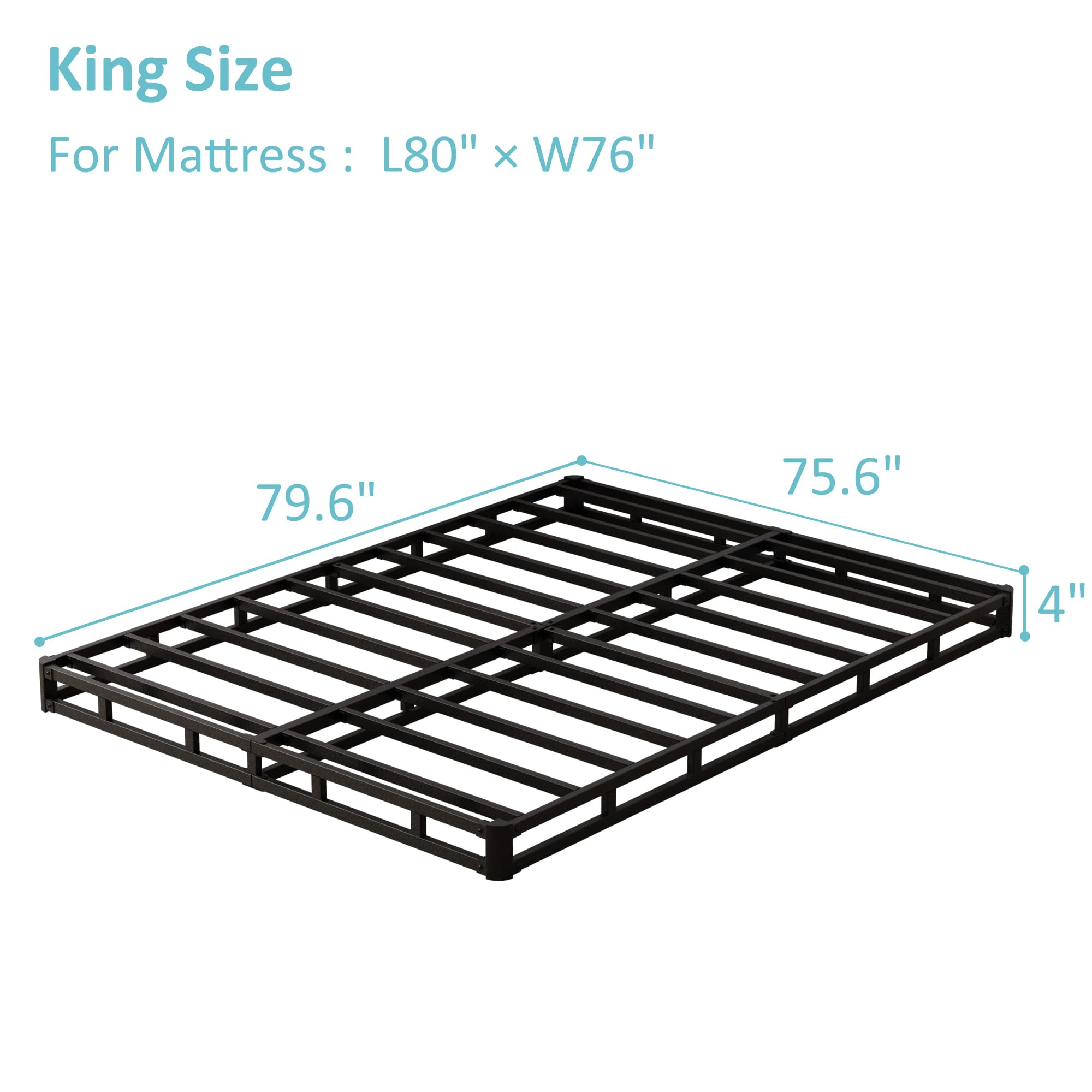Upcanso King Box Spring Bed Base 4 Inch, Low Profile Metal Box Spring King With Fabric Cover, 3000 Lbs Max Weight Capacity Mattress Foundation, Noise-Free, Easy Assembly