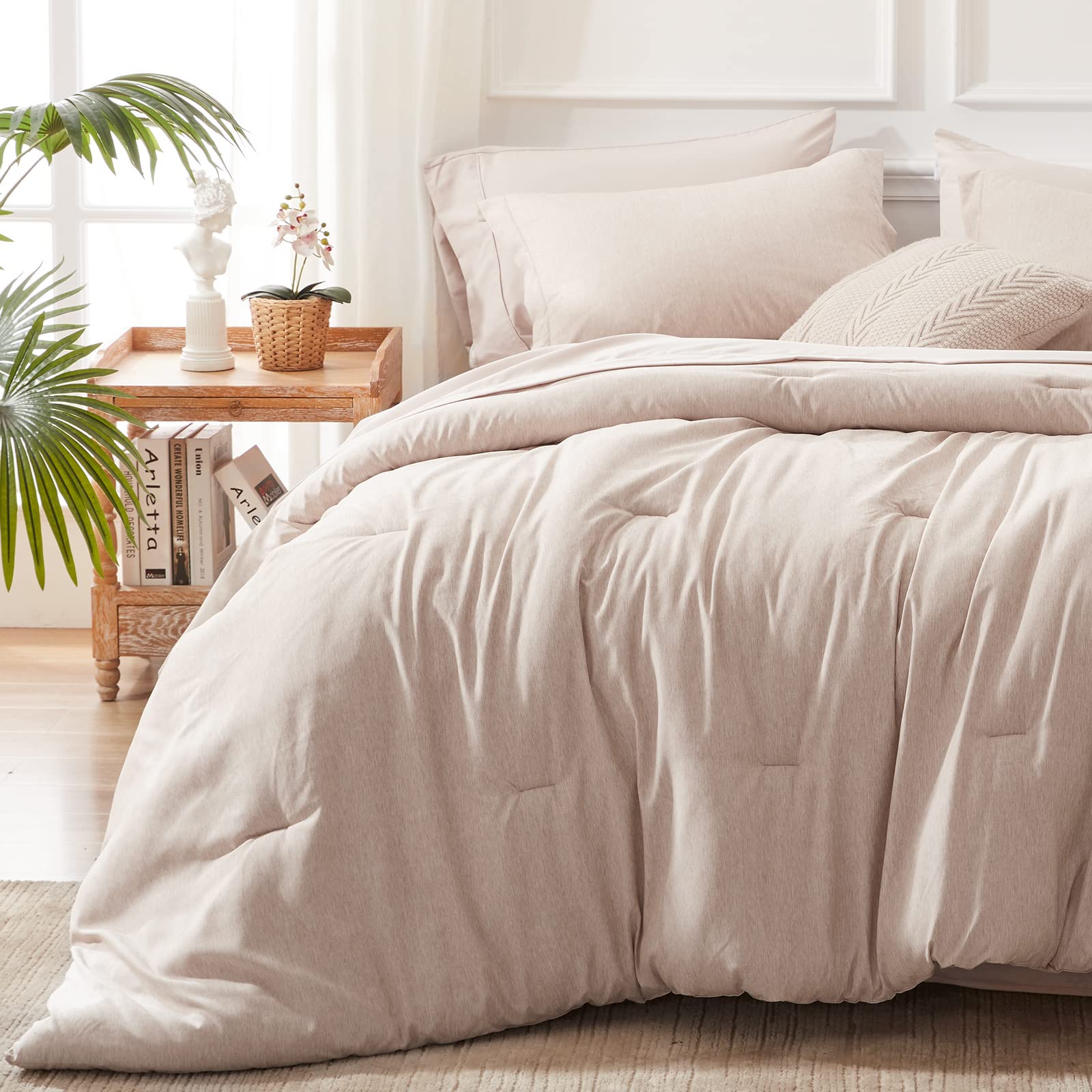 Unilibra Bed In A Bag Twin Size 5 Pieces - Taupe Twin Comforter Set Soft For All Seasons - Cationic Dyeing Bedding Comforter Sets With Comforter, Flat Sheet, Fitted Sheet, Pillowcases & Shams