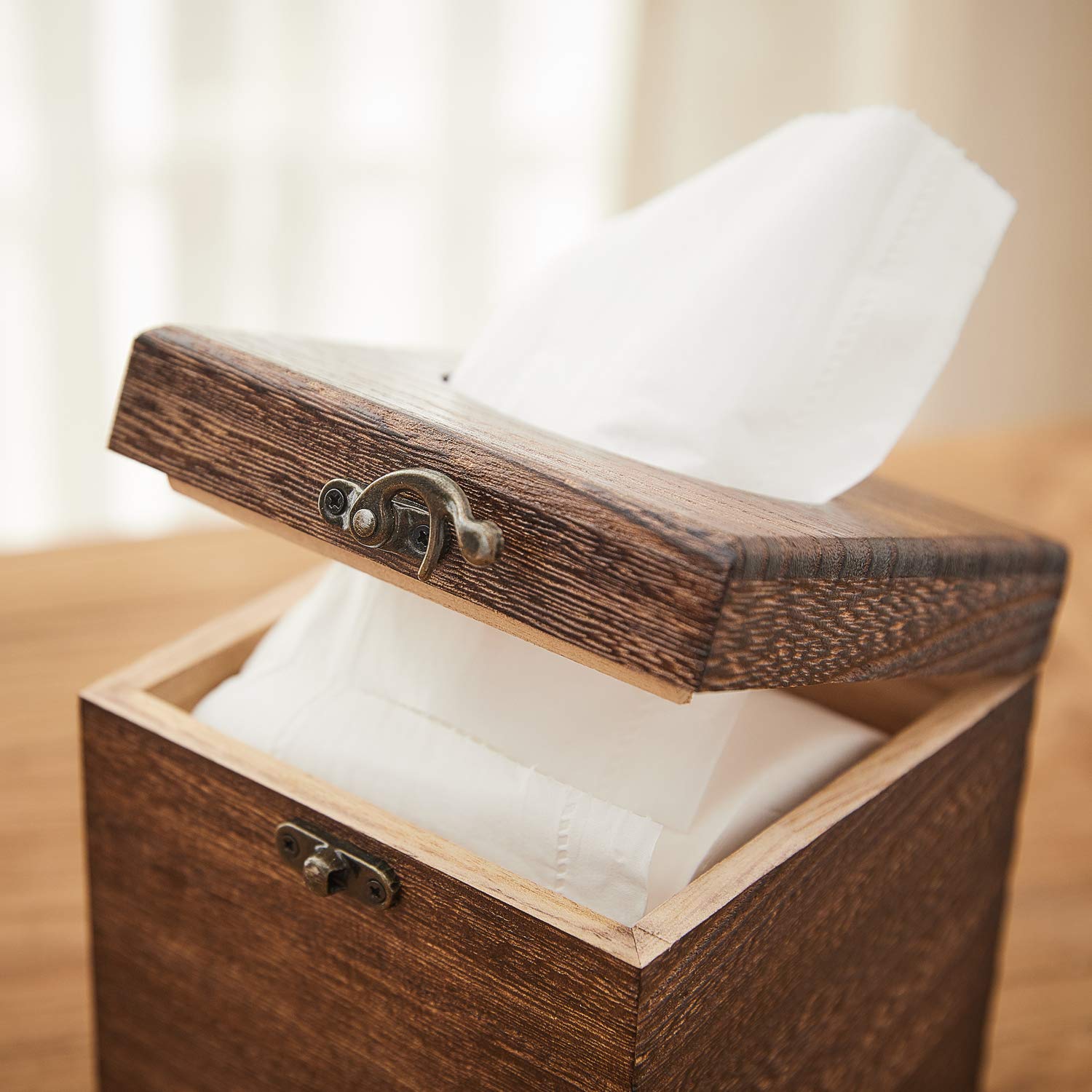 Sinobest Wood Tissue Box Cover Decorative Square Facial Tissue Holder Napkin For Bathroom And Home Decoration
