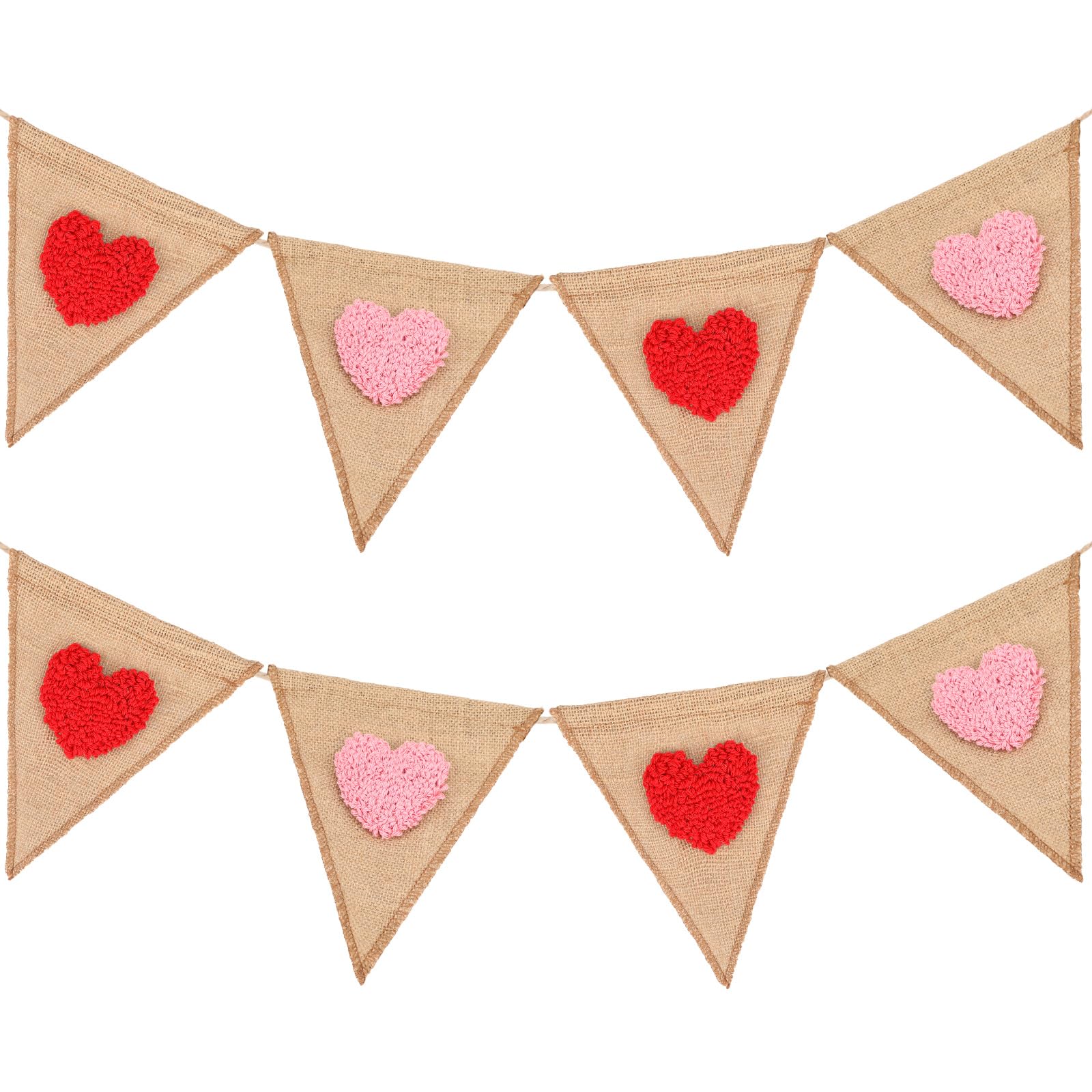 Hahafelt 8.2 ft Valentine's Day Banner Tufted Heart Burlap Banner Valentines Day Decoration Red Pink Heart Pennant Triangle Flag