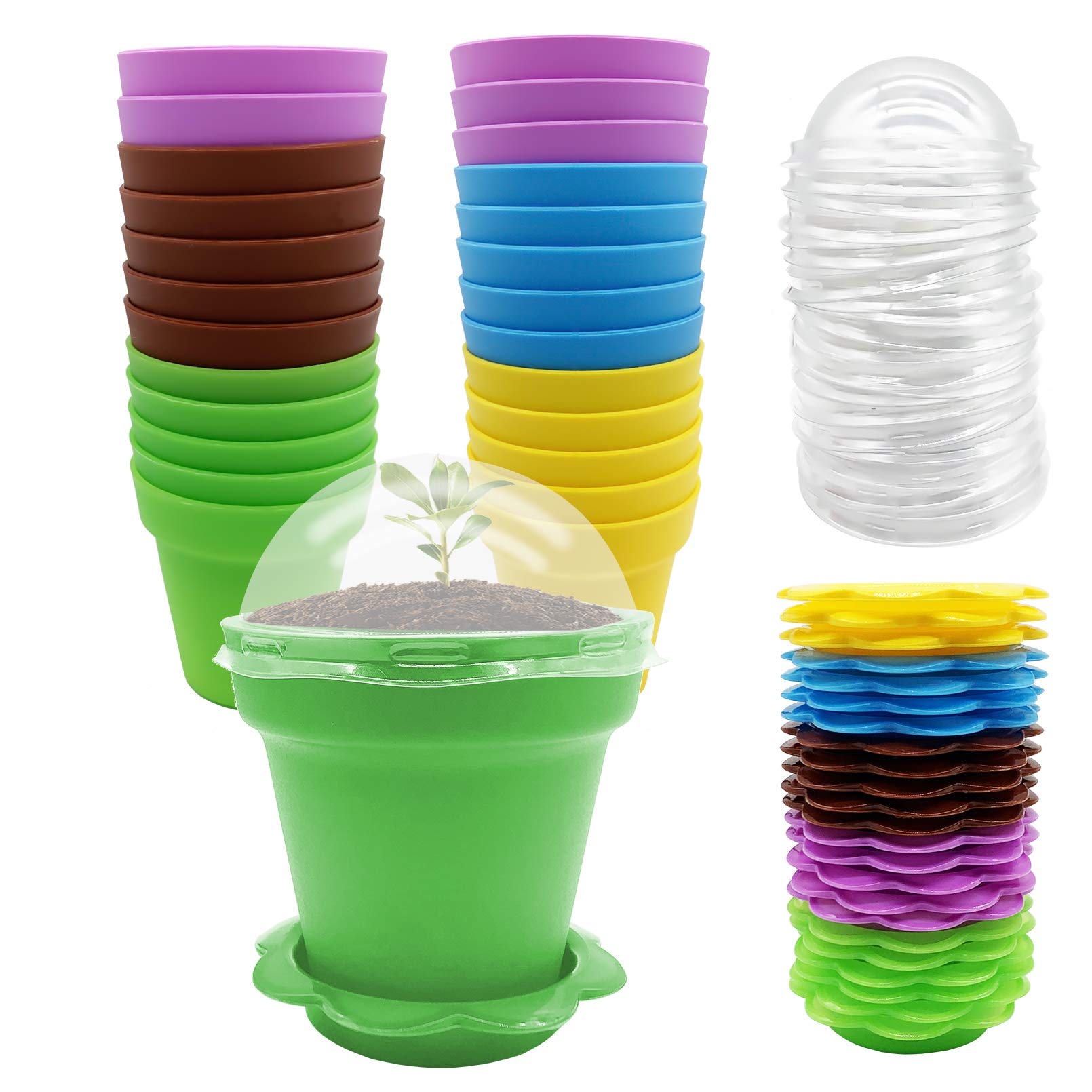 Purple Star 1N 25 Packs Cupcake Plant Nursery Pots With Humidity Dome-Small Flower Pots For Kids-Planting Containers Cups For In