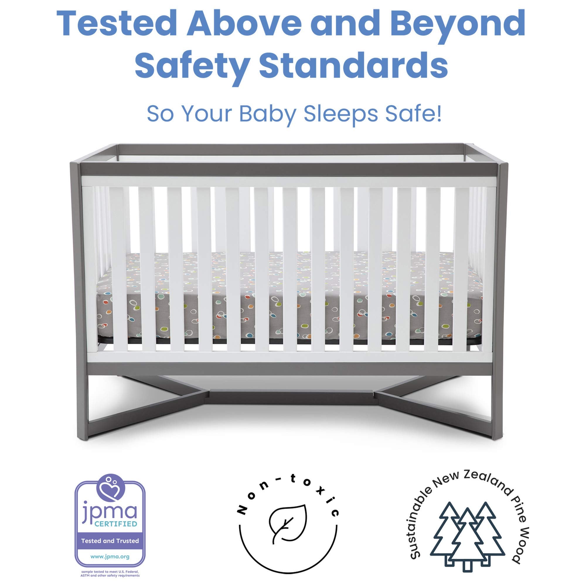 Delta Children Tribeca 4-In-1 Convertible Crib, White/Grey