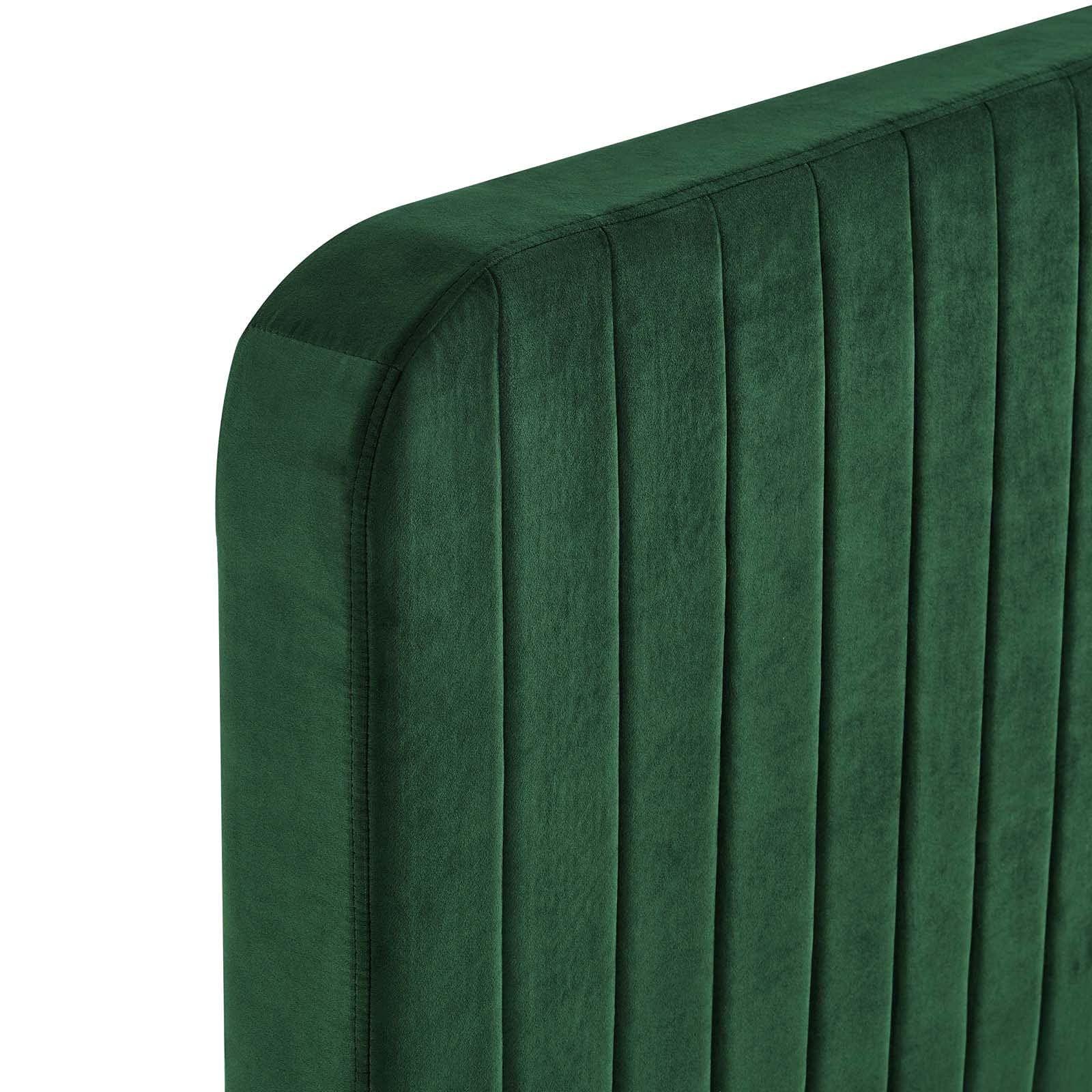 Modway Celine Channel Tufted Performance Velvet Twin Platform Bed in Emerald