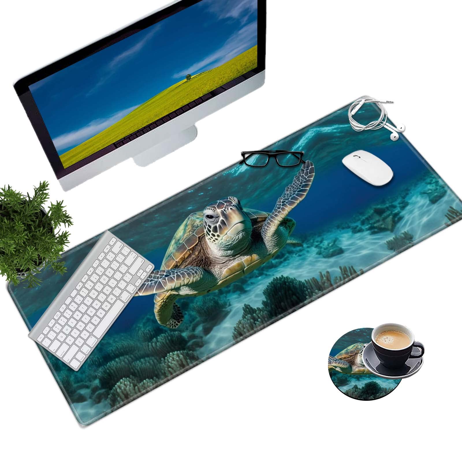 Desk Pad Mat Large Mouse Pad Xl Extended Mousepad Gaming With Sea Turtle 31.5' *11.8' Huge Mouse Pads For Computer Laptop Home