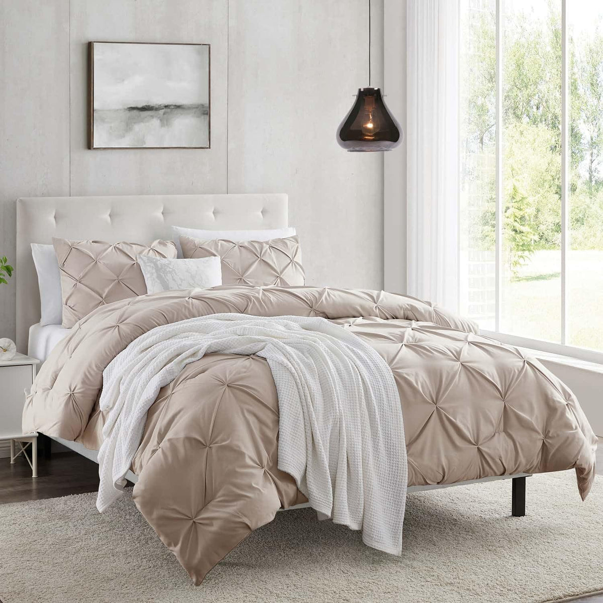 Nestl Taupe Duvet Cover Full Size - Pintuck Full Size Duvet Cover Set, 3 Piece Double Brushed Duvet Cover With Button Closure, 1