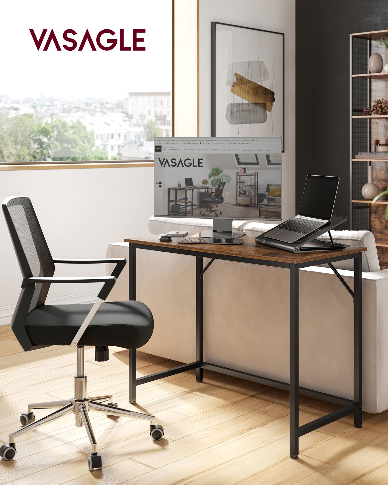 Vasagle Computer Desk, Gaming Desk, Home Office Desk, For Small Spaces, 19.7 X 39.4 X 29.5 Inches, Industrial Style, Metal Frame, Rustic Brown And Black Ulwd41X
