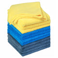 Big RED ATRJL01R Microfiber Cleaning Cloth: 18X18 Cleaning Towels with 3 Color, 12 Pack, Grey/Blue/Yellow