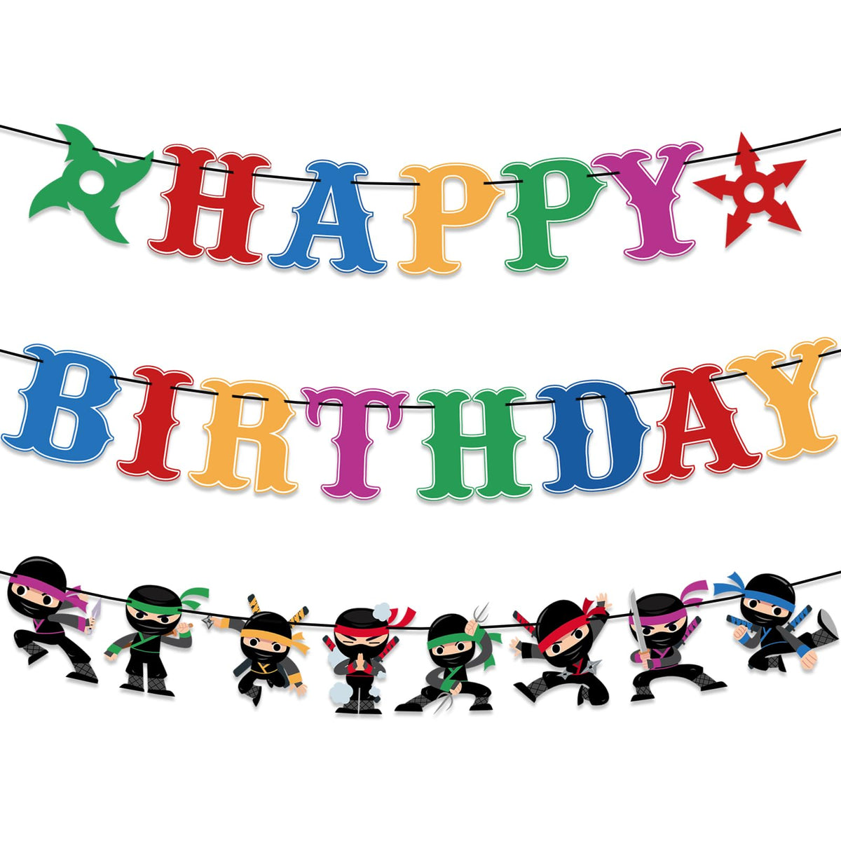 Ninja Birthday Party Decorations  3Pcs Colorful Karate Ninja Happy Birthday Banner