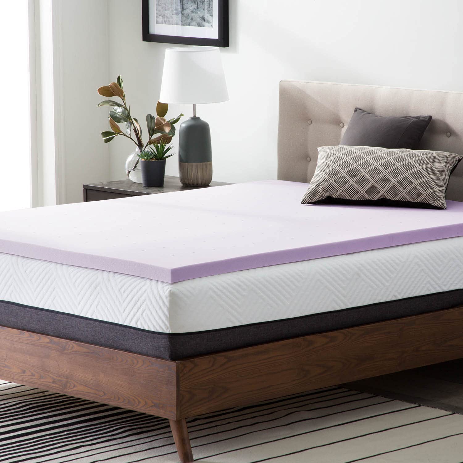 Lucid 4 Inch Lavender Infused Memory Foam Mattress Topper - Ventilated Design - California King Size