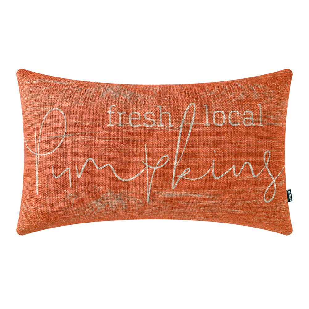 Trendin Farmhouse Fall Pillow Cover 20X12 Inch Orange Fresh Local Pumpkin Throw Pillow Cover For Autumn Decor Fall Decorations F