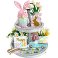 Easter Decorations, 5Pcs Easter Gnome Tiered Tray Decor, 3 Glitter Easter Wood Signs, Truck Full of Eggs, Easter Bunny Gnome Plu