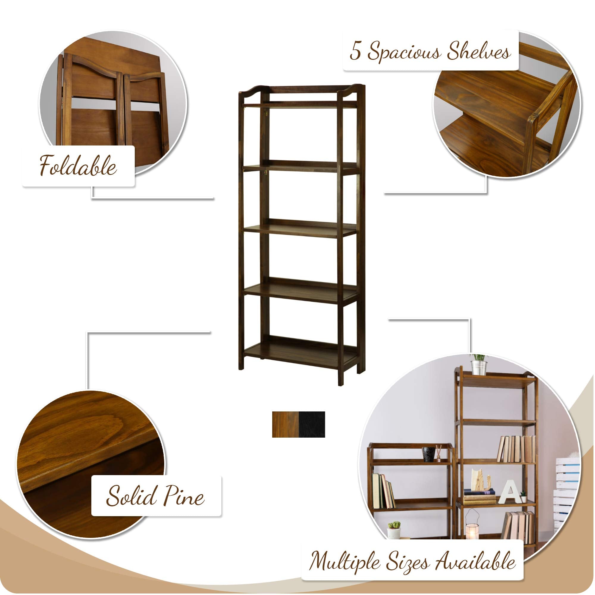 Casual Home Stratford 5-Shelf Folding Bookcase-Espresso