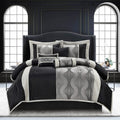 Stratford Park Elegant Black And Silver Comforter Set Queen Size, 7 Pieces Bedding & Collection, Jacquard All Season Comforter &