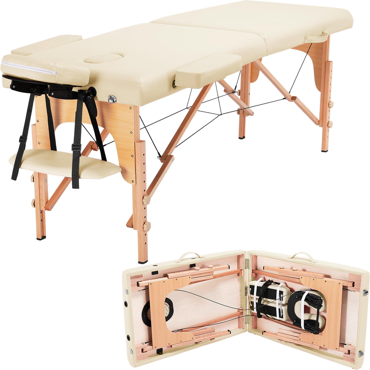 Yaheetech Spa Bed Portable Lash Bed Massage Bed Foldable Spa Tables Adjustable 2 Fold with Non-Woven Bag 24 inch, Cream