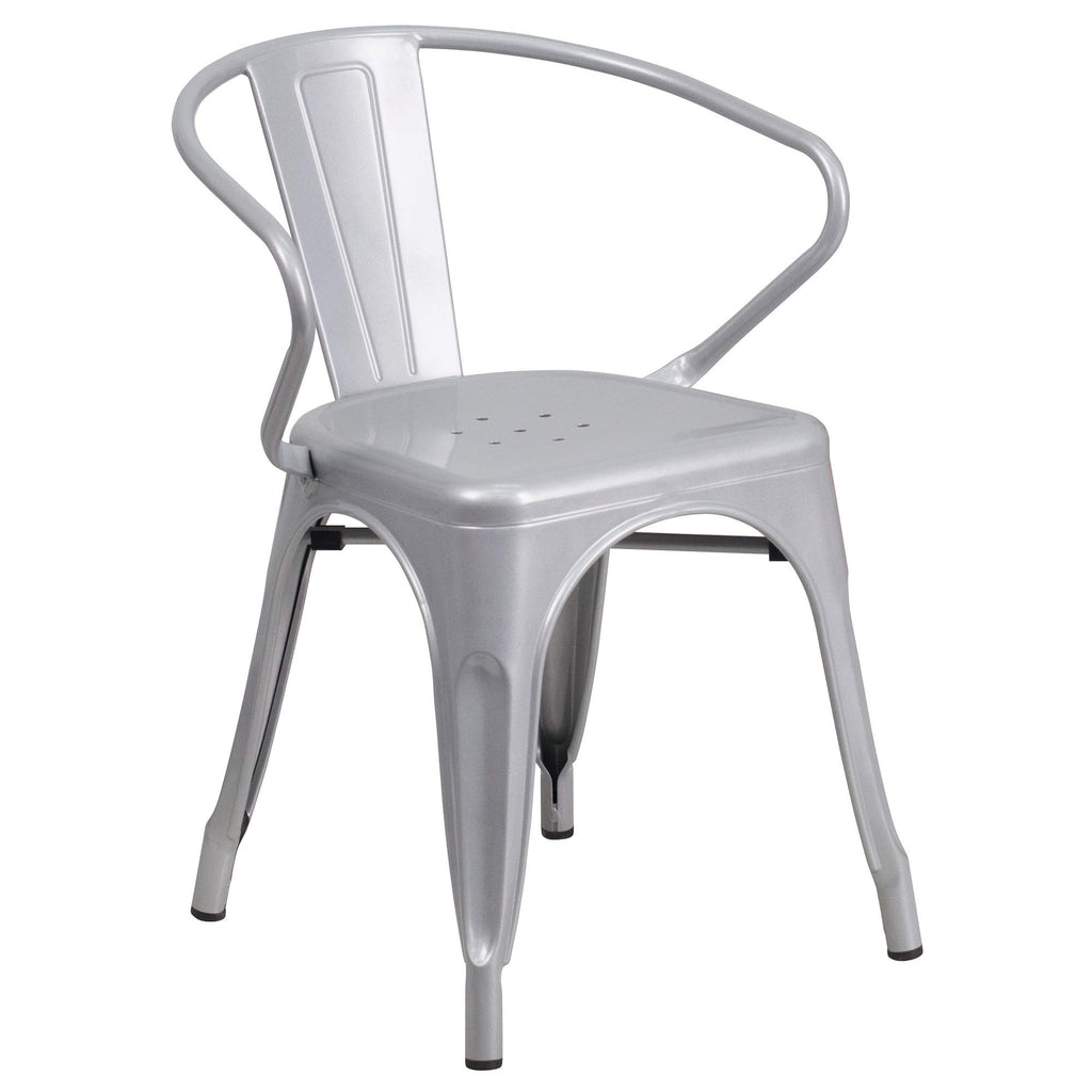 Flash Furniture Conrad Commercial Grade 30" Round Silver Metal Indoor-Outdoor Table Set with 2 Arm Chairs